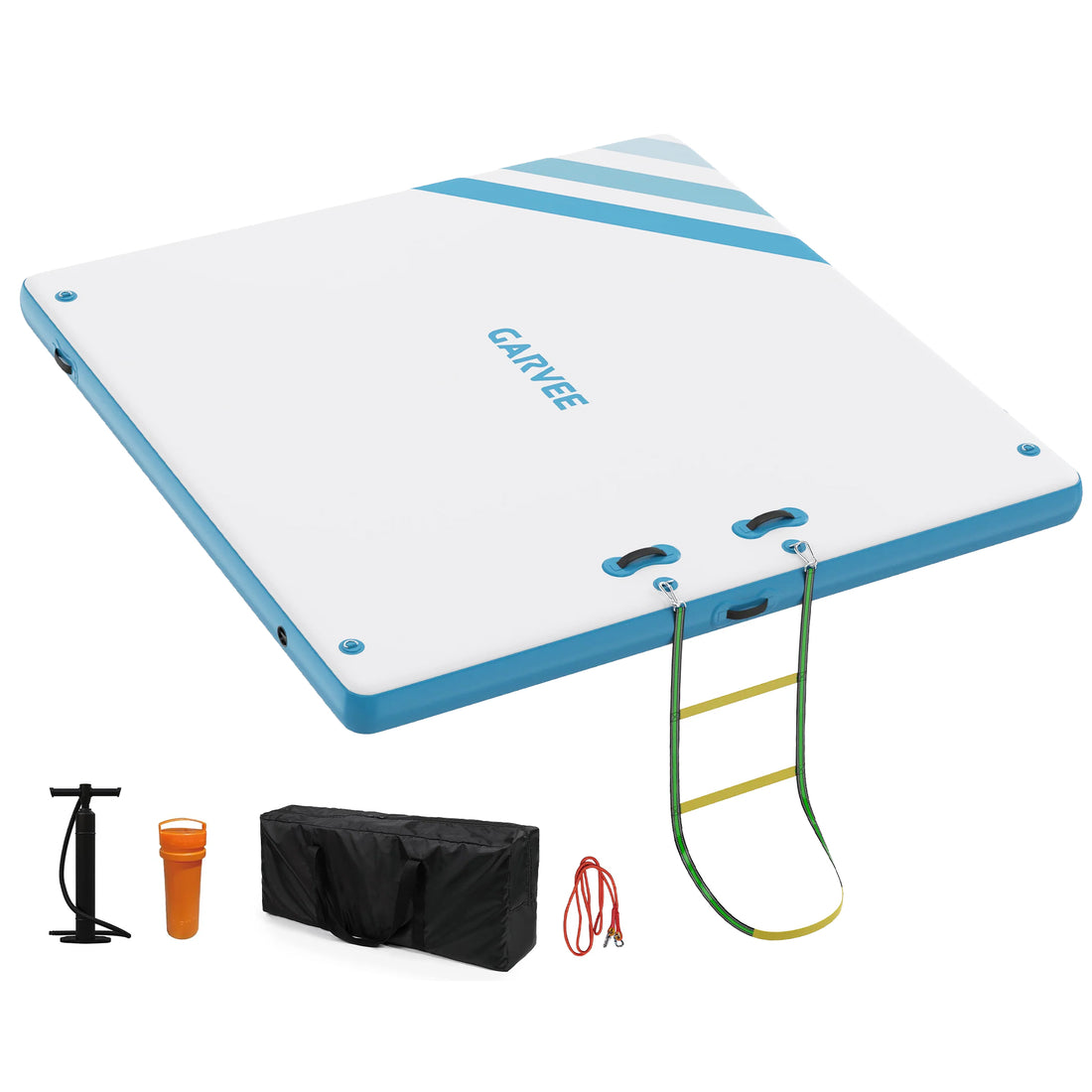 Garvee Inflatable Floating Dock Air Dock Platform with Rope Ladder Non-Slip Surface for Pool Beach Ocean, Sky Blue, 10 x 10 ft