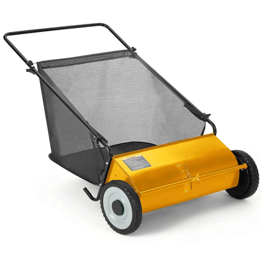 Garvee Push Lawn Sweeper 26-Inch Width 4-Brush System Heavy Duty Steel Frame Yard Garden Cleanup Yellow