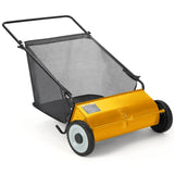 Garvee Push Lawn Sweeper 26-Inch Width 4-Brush System Heavy Duty Steel Frame Yard Garden Cleanup Yellow - Yellow