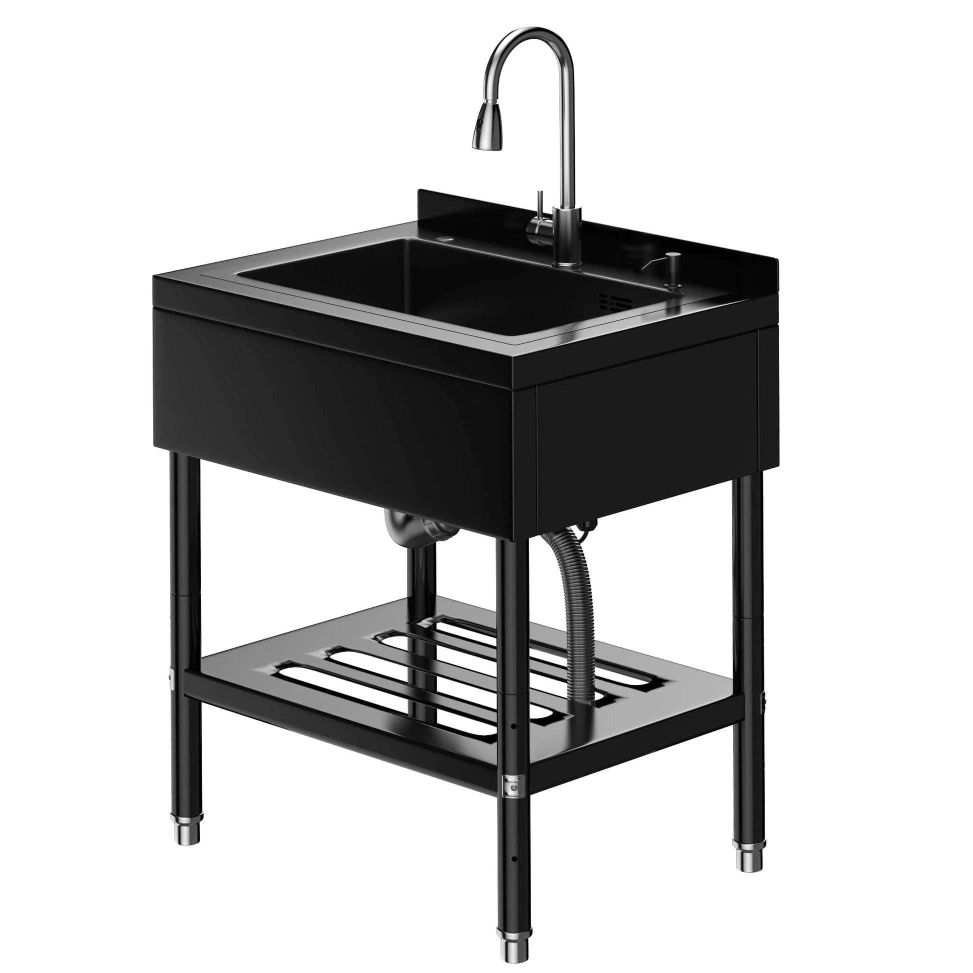 Garvee Stainless Steel Utility Sink with 360° Pull-Out Faucet for Garage Kitchen Bathroom Basement 25.7"x20.7"x39.5" Black