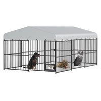 Garvee Large Dog Enclosures Outdoor Dog Kennel with Waterproof Cover Feeding Doors for Yard Garden Backyard 10×15×7FT