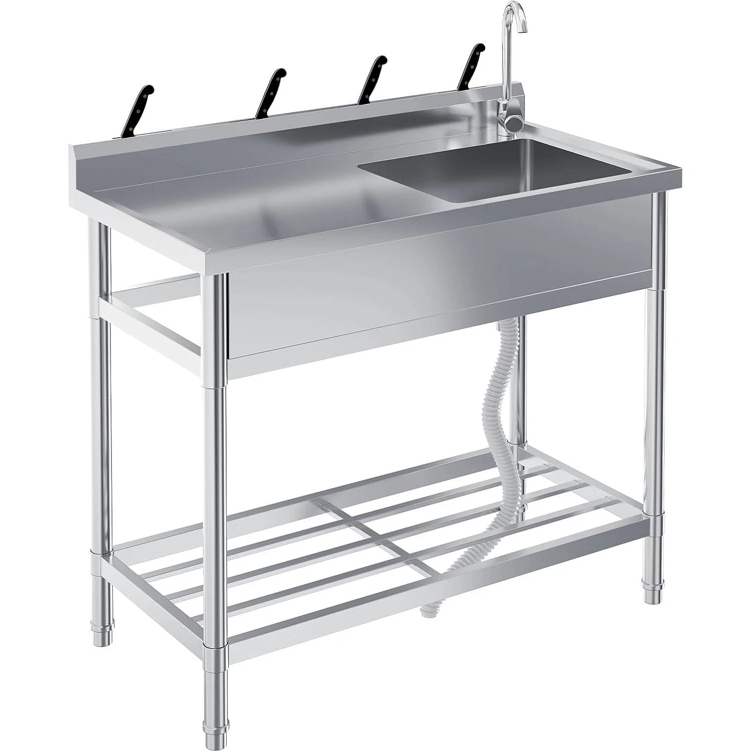 Garvee Stainless Steel Free Standing Single Bowl Sink with Faucet for Laundry Kitchen Garage Outdoor, Adjustable Legs, Silver