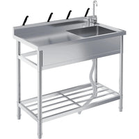 Garvee Stainless Steel Free Standing Single Bowl Sink with Faucet for Laundry Kitchen Garage Outdoor, Adjustable Legs, Silver