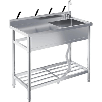Garvee Stainless Steel Free Standing Single Bowl Sink with Faucet for Laundry Kitchen Garage Outdoor, Adjustable Legs, Silver