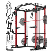 Garvee Power Cage Multi-Functional Power Racks With Cable Crossover System For Home Gym 1600 LBS Red