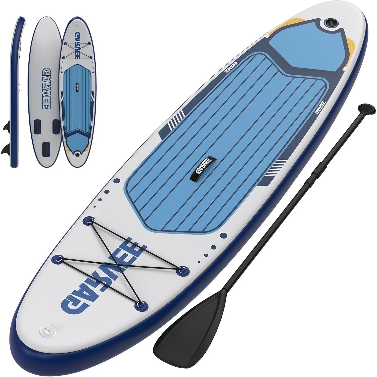 Garvee Inflatable Stand Up Paddle Board with Premium Accessories for Youth & Adults, 11 ft Blue-White, Ultra-Stable Wide Base, Non-Slip EVA Deck