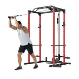 Garvee Power Cage Squat Rack with LAT Pulldown and Low Row for Home Gym, 1200LBS Capacity, Black