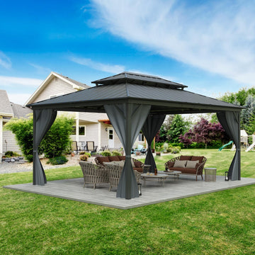 Garvee Hardtop Gazebo 12'x16' Double Metal Roof Aluminum Frame Gray for Patio Deck Backyard Lawn Garden