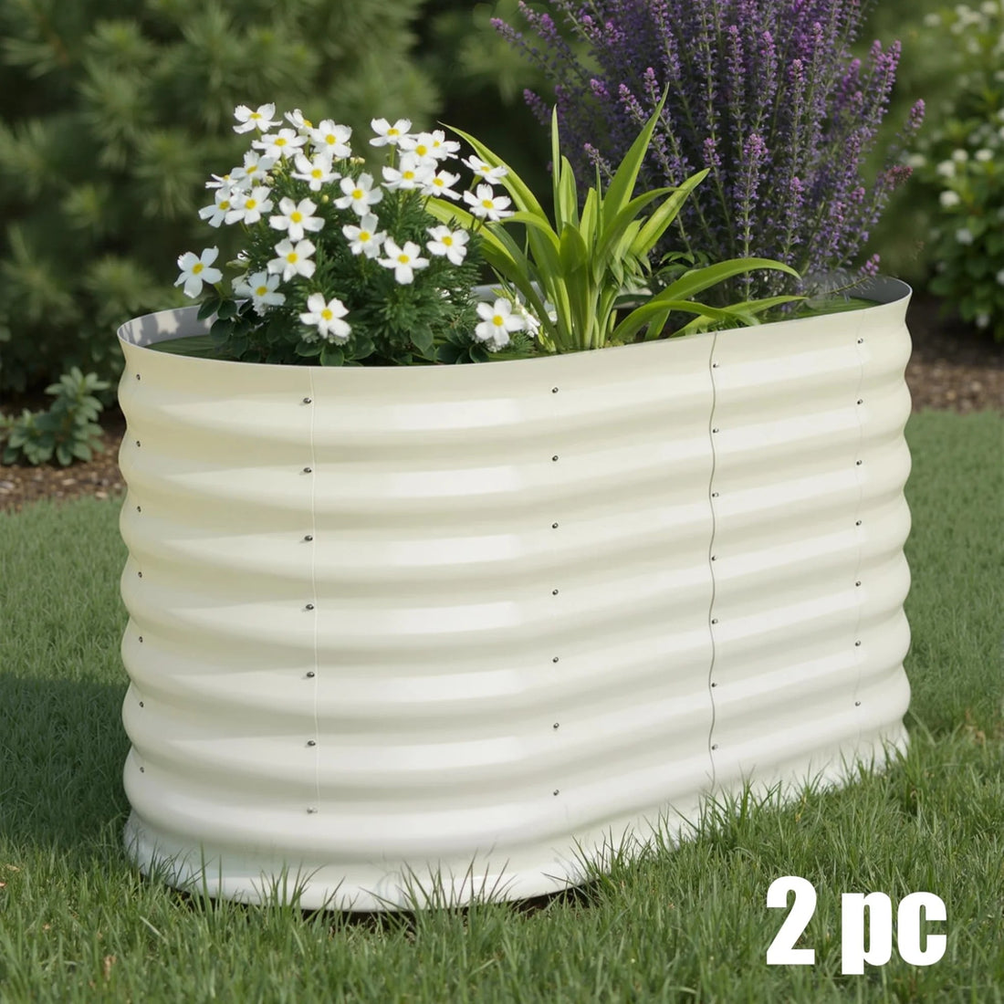 Garvee 2 Pcs Raised Garden Beds Outdoor 4x2x2ft Galvanized Steel Planter Box Beige Rust-Resistant Easy Assembly
