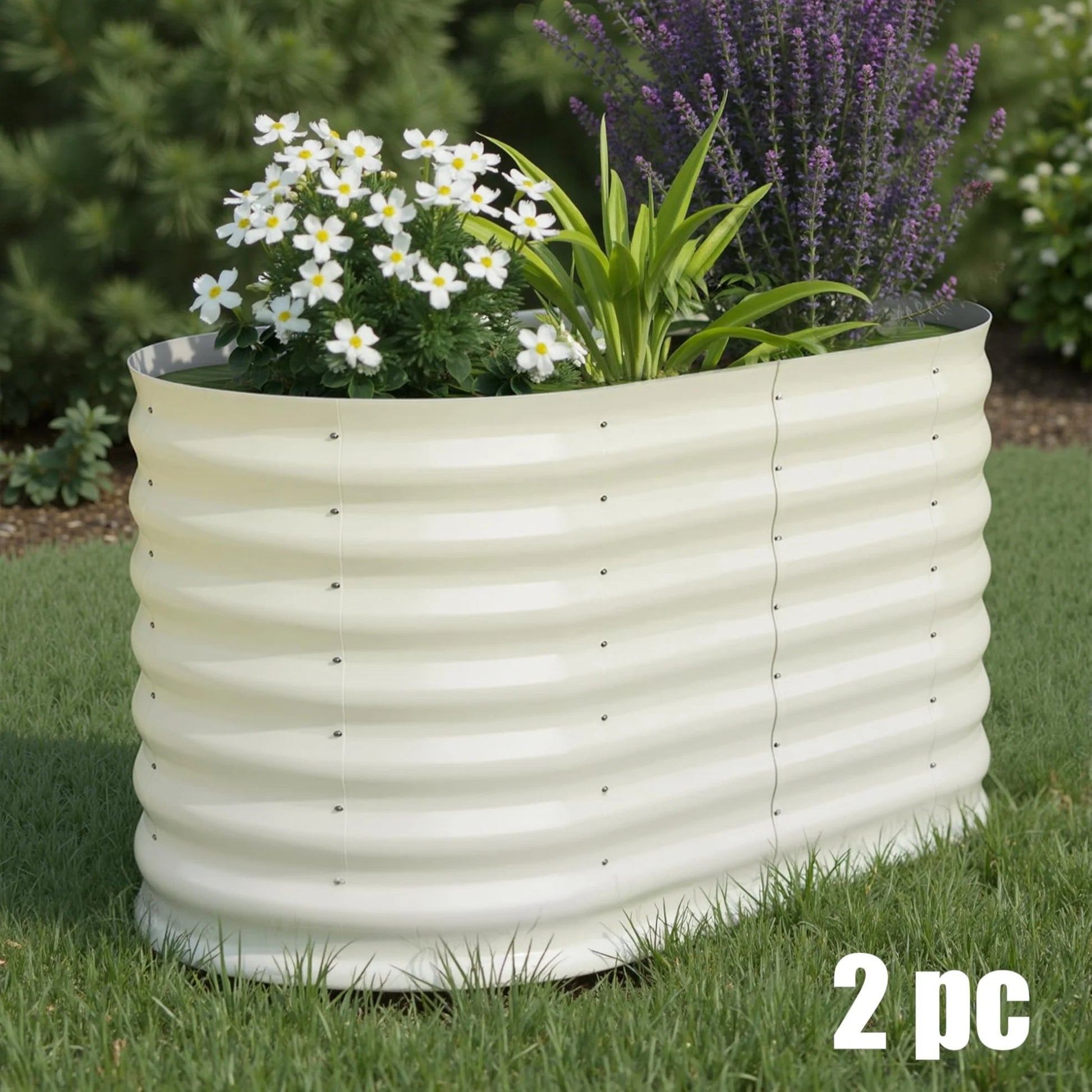Garvee 2 Pcs Raised Garden Beds Outdoor 4x2x2ft Galvanized Steel Planter Box Beige Rust-Resistant Easy Assembly