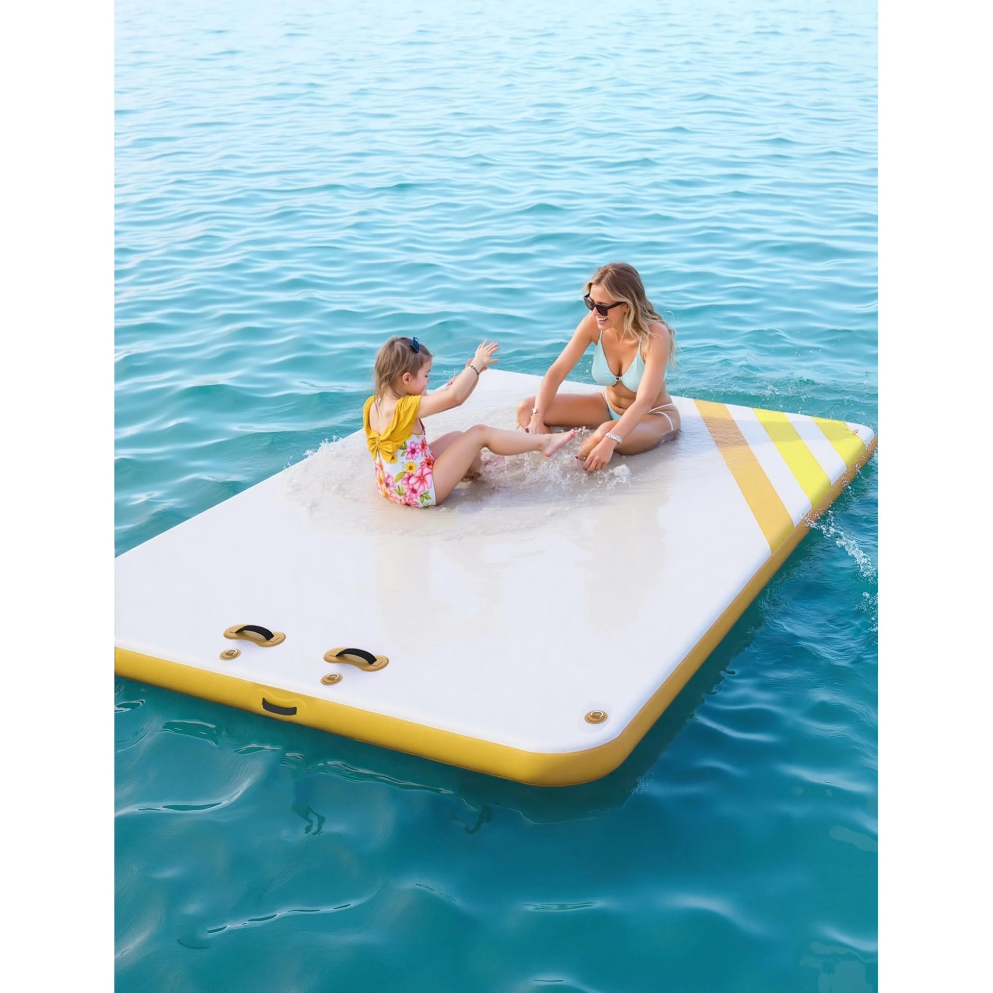 Garvee Inflatable Floating Dock Water Platform with Rope Ladder Non-Slip Surface for Pool Beach Ocean, 10 ft 8 ft 6 ft, Yellow