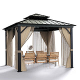 Garvee 10 ft x 10 ft Hardtop Gazebo with Double Metal Roof, Aluminum Alloy Frame, Net, and Curtain for Patio, Backyard, Lawn, Garden - Black Matte Finish