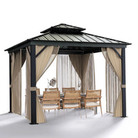 Garvee 10 ft x 10 ft Hardtop Gazebo with Double Metal Roof, Aluminum Alloy Frame, Net, and Curtain for Patio, Backyard, Lawn, Garden - Black Matte Finish