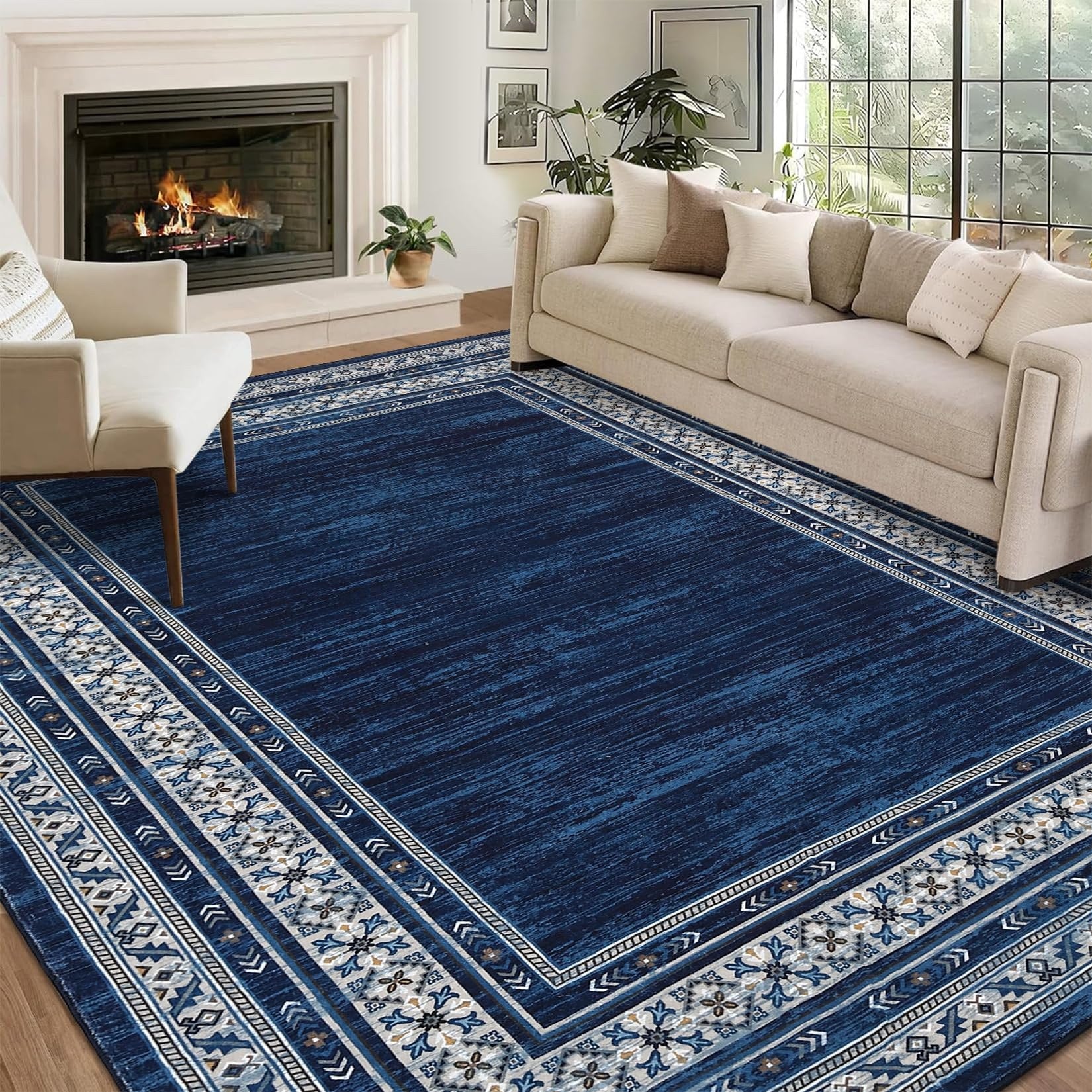 Garvee Modern 10x13 Area Rugs Soft Washable Non Slip Low Pile Blue for Living Room Bedroom Nursery Office