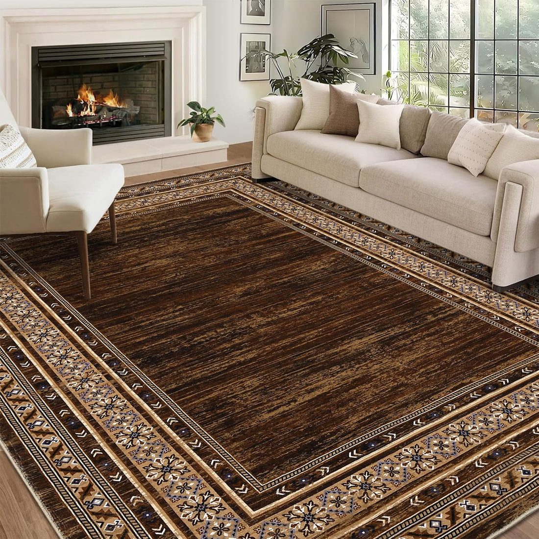 Garvee Modern 9x12 Area Rugs Soft Washable Non Slip Accent Carpet for Living Room Bedroom Dining Room Nursery Office Red Brown