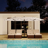 Garvee 15FT Double-Sided Patio Umbrella with 36 Solar-Powered LED Lights – Heavy-Duty Rectangular Outdoor Sun Shade – Fade-Resistant Canopy – With Base – For Pool, Garden, Backyard, Deck – Beige