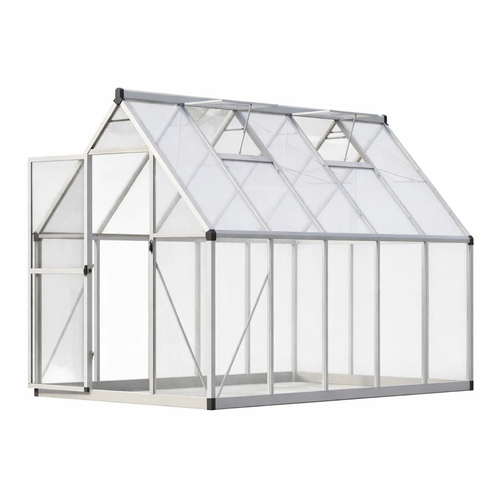 Garvee 6x9 FT Heavy Duty Walk-In Polycarbonate Greenhouse Kit – Outdoor Aluminum Frame – Lockable Door & Roof Vent – Large Backyard Plant Shelter – Silver