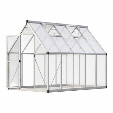 Garvee 6x9 FT Heavy Duty Walk-In Polycarbonate Greenhouse Kit – Outdoor Aluminum Frame – Lockable Door & Roof Vent – Large Backyard Plant Shelter – Silver