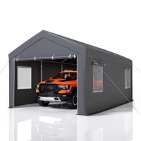 Garage portable Garvee 10x20 pieds avec bâche en PE 200g, portes avant et arrière enroulables, 4 fenêtres, gris - Abri de voiture pour bateaux, camionnettes, événements