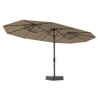 Garvee 15FT Large Patio Umbrella with Base and Solar Lights, Double-Sided Rectangle Oversized Shade for 8-10 People, Tan, 15FT with Base and Lights
