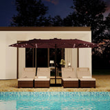 Garvee 15' Solar-Powered Patio Umbrella with 36 LED Lights, Double-Sided Design & Cross Base for Poolside, Deck, Backyard, Wine Red - Wine Red