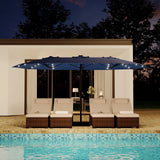 Garvee 15FT Double-Sided Patio Umbrella with 36 Solar LED Lights – Heavy-Duty Rectangular Outdoor Market Parasol – Fade-Resistant Canopy – With Base – Perfect for Garden, Pool, Backyard, or Deck – Navy Blue - Navy Blue