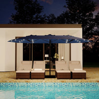 Garvee 15FT Double-Sided Patio Umbrella with 36 Solar LED Lights – Heavy-Duty Rectangular Outdoor Market Parasol – Fade-Resistant Canopy – With Base – Perfect for Garden, Pool, Backyard, or Deck – Navy Blue