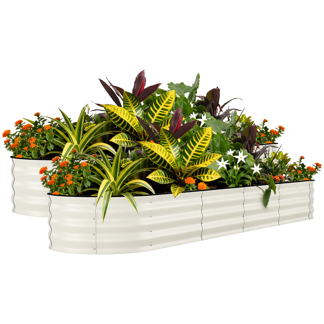 Garvee 2 Pcs 8x2x1.5 ft Raised Garden Beds Outdoor Galvanized Steel Planter Box Beige Durable Rust-Resistant Easy Assembly