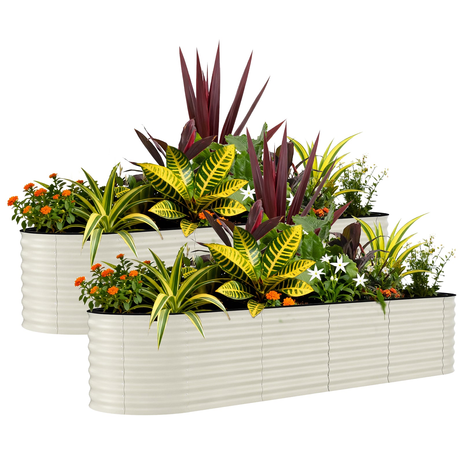 Garvee 2 Pcs Raised Garden Beds Outdoor 8x2x2 ft - Galvanized Steel Planter Box, Rust-Resistant, Beige