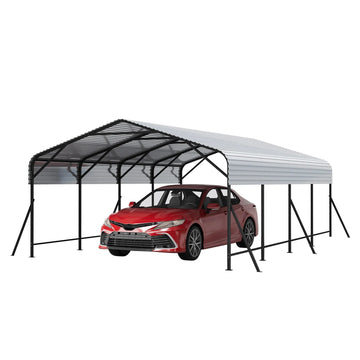 Garvee Heavy Duty 20x20x9 FT Metal Carport - Reinforced Steel Frame & Base Garage Shelter - All-Weather Protection for Cars, Boats, Tractors - Elegant White Tile, Size: 20*20*9 ft White tile