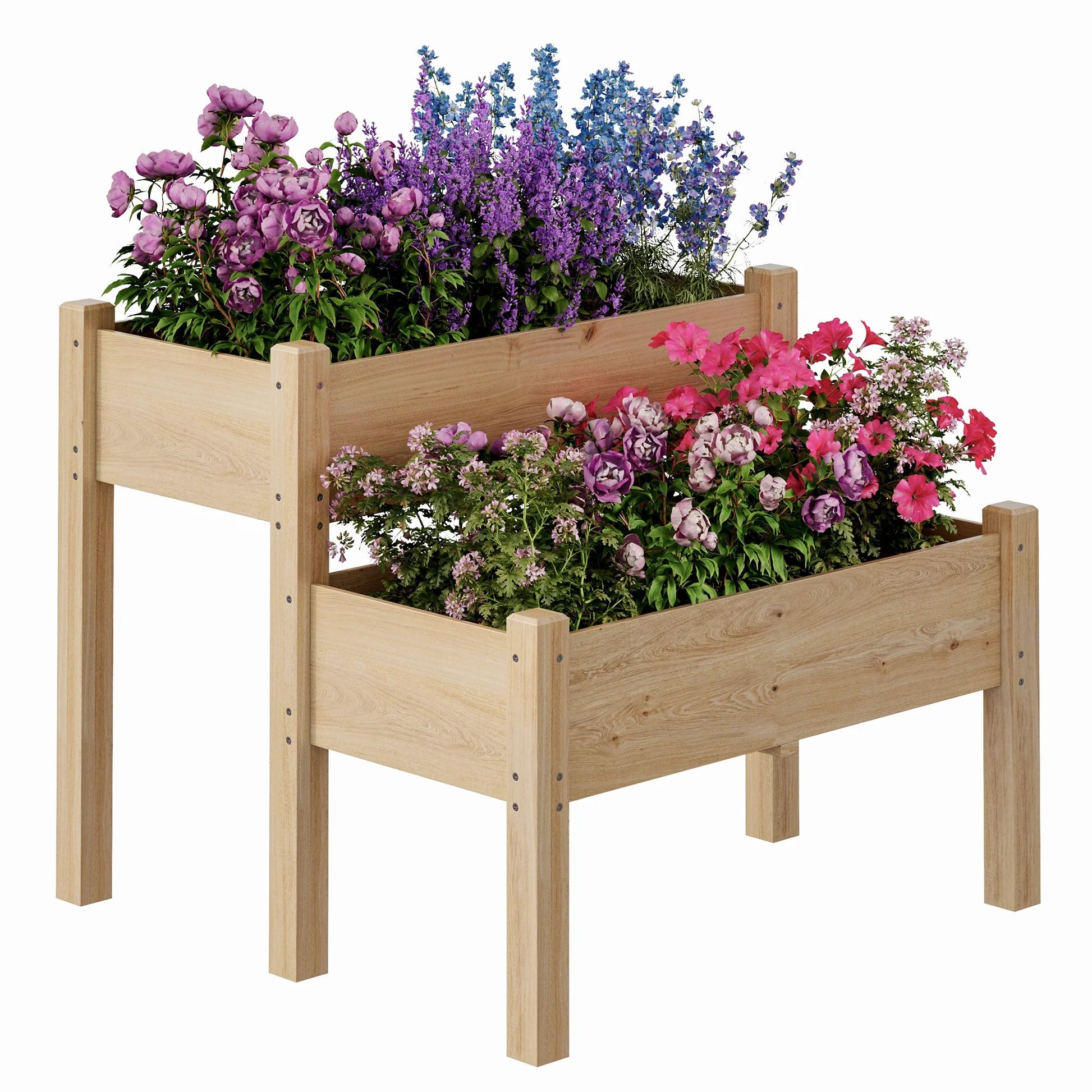 Garvee Jardinière surélevée à 2 niveaux en bois de sapin avec pieds pour jardin, terrasse, balcon, 33"x33"x29" Bois naturel