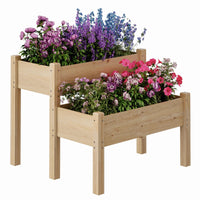 Garvee Jardinière surélevée à 2 niveaux en bois de sapin avec pieds pour jardin, terrasse, balcon, 33"x33"x29" Bois naturel