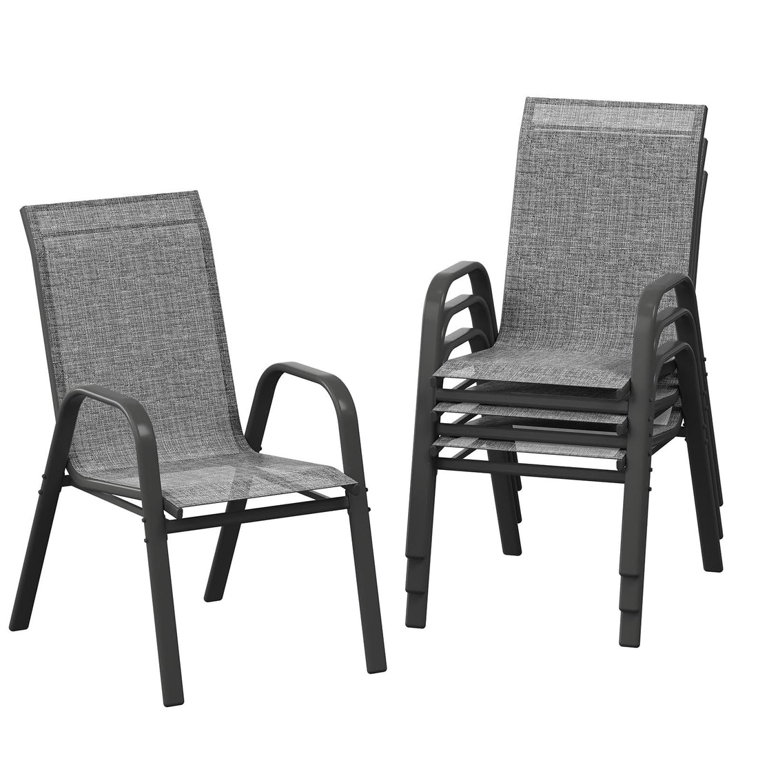 Garvee Patio Chairs Set of 4 Outdoor Stackable Dining Chairs with Textilene Fabric High Back Grey