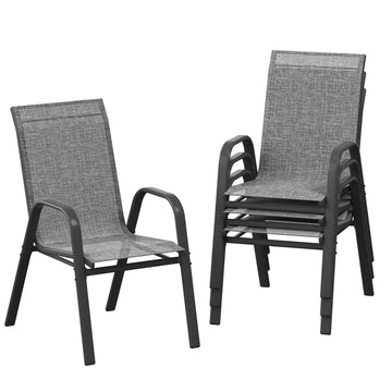 Garvee Patio Chairs Set of 4 Outdoor Stackable Dining Chairs with Textilene Fabric High Back Grey