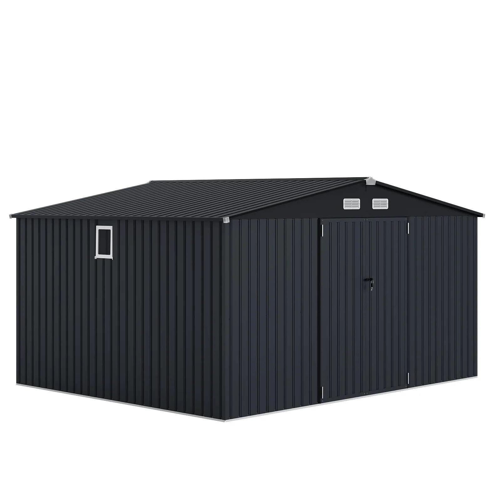 Garvee 10x12 ft Outdoor Storage Shed Metal Garden Tool Shed with Lockable Doors Dark Gray