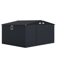 Garvee 10x12 ft Outdoor Storage Shed Metal Garden Tool Shed with Lockable Doors Dark Gray