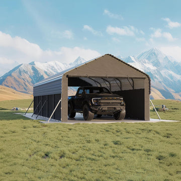 Garvee All-Weather Enclosed Metal Carport – 12'x24'x9' Heavy Duty Steel Frame, 220g Tarp, Outdoor Storage Shelter for Pickup Trucks, Boats, Tractors