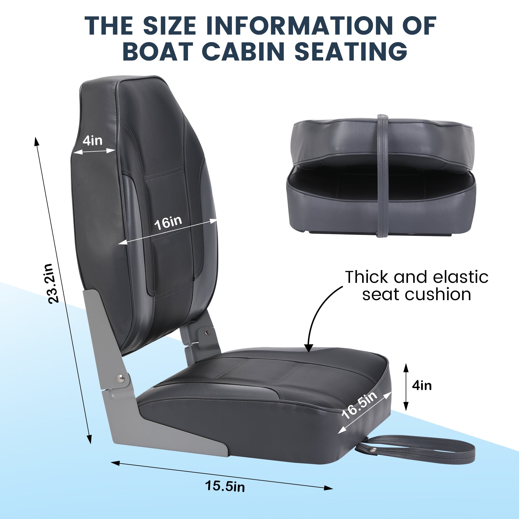 Garvee 2 Pack Folding High Back Boat Seats + Thickened Sponge Padding + Stainless Steel Screws + Waterproof PVC + Aluminum Hinges + 5" x 5" Bolt Hole Pattern + Fishing, Sightseeing