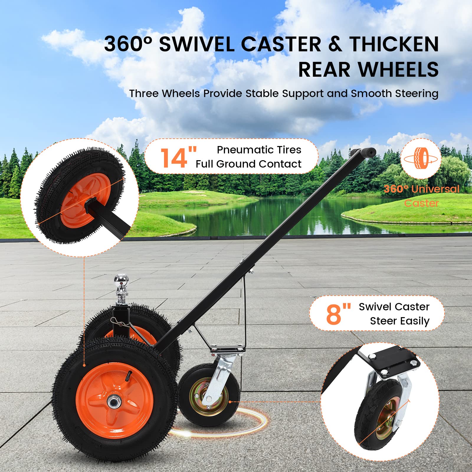 Garvee Adjustable Trailer Dolly with 800lbs Load Capacity, Durable Carbon Steel Trailer Mover with 17.7''-25.5'' Adjustable Height, Ideal Option to Move Boat Trailers/Utility/Cargo Trailers and RV Trailer