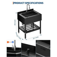 Garvee Stainless Steel Utility Sink with 360° Pull-Out Faucet for Garage Kitchen Bathroom Basement 25.7"x20.7"x39.5" Black
