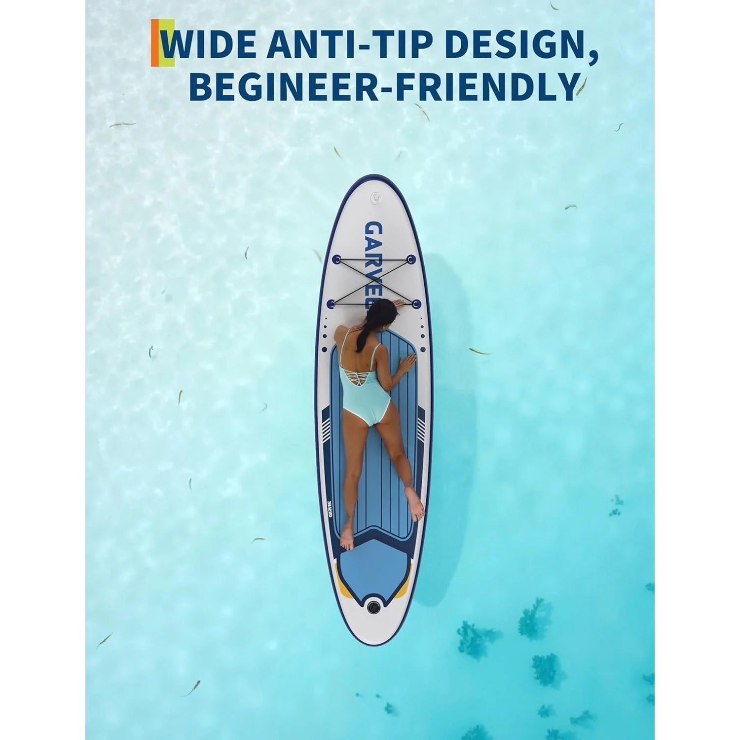 Garvee Inflatable Stand Up Paddle Board with Premium Accessories for Youth & Adults, 11 ft Blue-White, Ultra-Stable Wide Base, Non-Slip EVA Deck