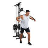 Garvee Wall Mount Cable Machine with 19 Positions Dual Pulley System, Adjustable Footplate for Home Gym, 27.2"x18.1"x81.9", Black