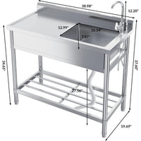 Garvee Stainless Steel Free Standing Single Bowl Sink with Faucet for Laundry Kitchen Garage Outdoor, Adjustable Legs, Silver
