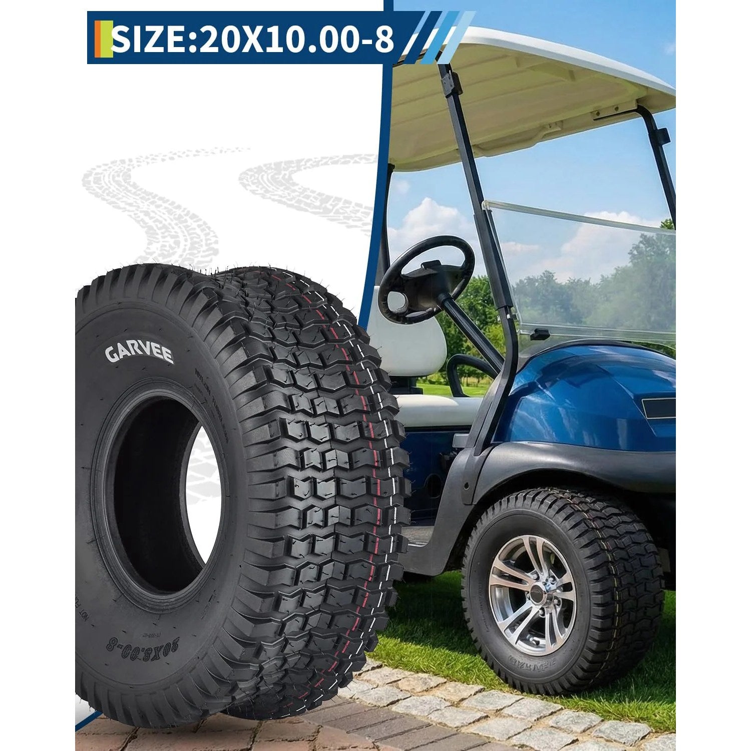 Garvee Heavy Duty Tubeless Turf Tire Set for Golf Cart & Lawn Mower – 20x8.00-8 4PR, 905 lbs Load, CT558 Grip, Replacement Tire Only – 2 Pack, Without Hub