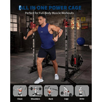 Garvee Power Cage Multi-Functional Power Racks with Dual Pulley Systems for Home Gym 1200 LBS Capacity Red
