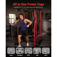 Garvee Power Cage Multi-Functional Power Racks With Cable Crossover System For Home Gym 1600 LBS Red