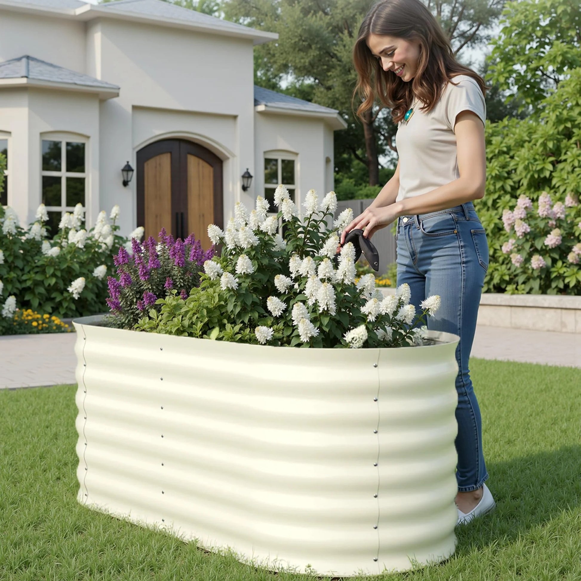 Garvee 2 Pcs Raised Garden Beds Outdoor 4x2x2ft Galvanized Steel Planter Box Beige Rust-Resistant Easy Assembly