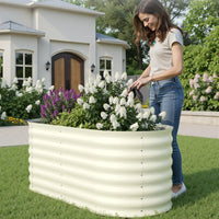 Garvee 2 Pcs Raised Garden Beds Outdoor 4x2x2ft Galvanized Steel Planter Box Beige Rust-Resistant Easy Assembly