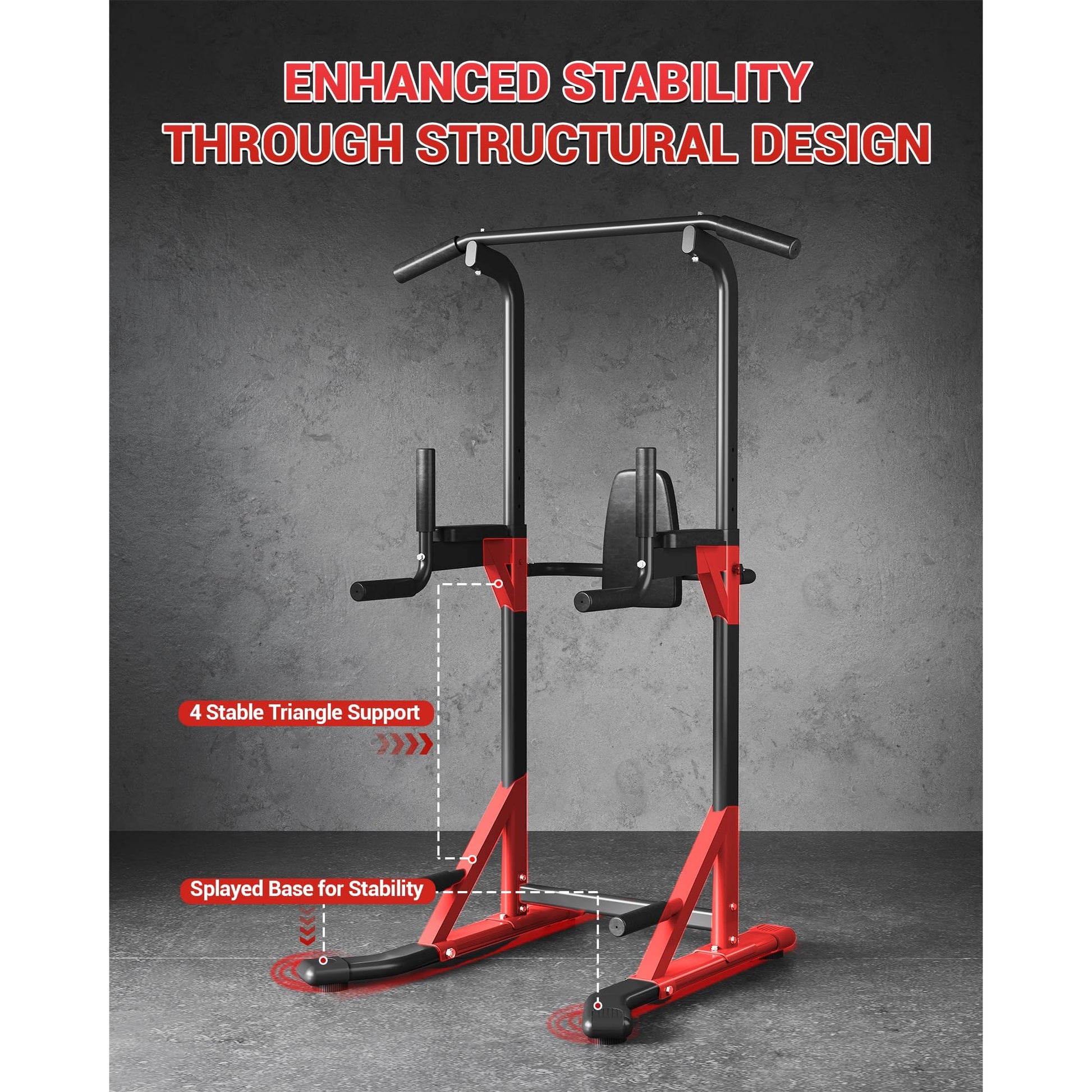 Garvee Pull Up Bar Free Standing Workout Equipment Power Tower Dip Station Home Gym 450LBS Black
