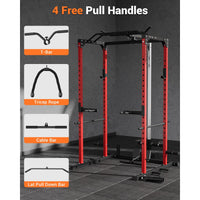 Garvee Power Cage Squat Rack with LAT Pulldown and Low Row for Home Gym, 1200LBS Capacity, Black
